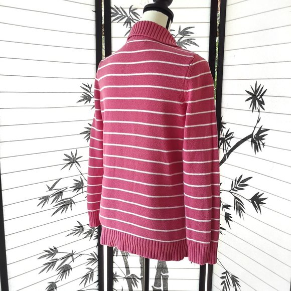 Liz Claiborne Pink White Striped Ribbed Knit Collared Sweater Size M - Picture 3 of 10
